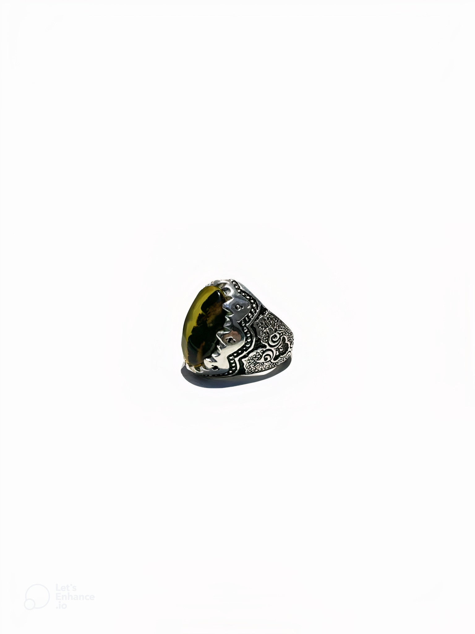 Handcrafted engraved yellow aqeeq ring